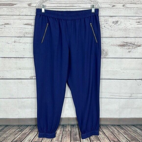 Garnet Hill Pants - Garnet Hill Pants Womens 12 Blue Cropped Tapered‎ Pull on Elastic Waist jogger